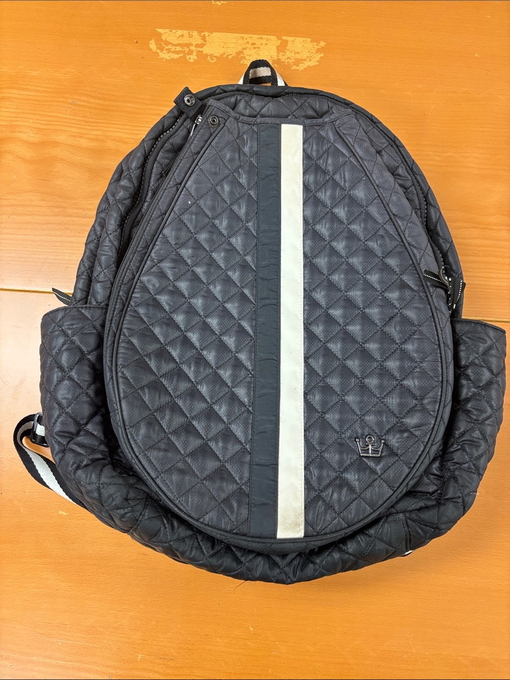 Oliver Thomas Black Quilted Backpack with White Stripe
